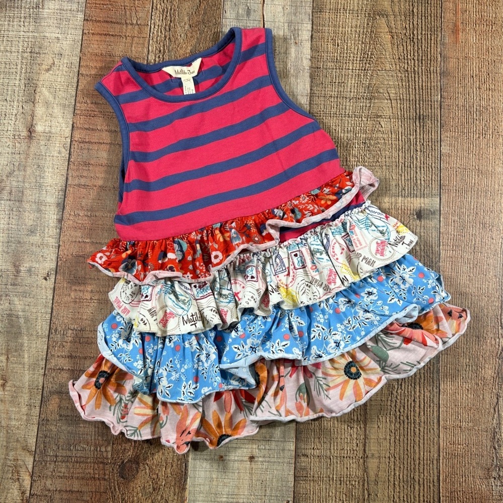 Matilda Jane No Stopping Tunic Camp MJC Size 6 Mixed Print Ruffle Top Tank Girls